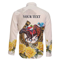 Melbourne Horse Racing Personalised Family Matching Off Shoulder Maxi Dress and Hawaiian Shirt Australian Horse With Yellow Roses - Wonder Print Shop