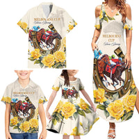 Melbourne Horse Racing Personalised Family Matching Summer Maxi Dress and Hawaiian Shirt Australian Horse With Yellow Roses - Wonder Print Shop