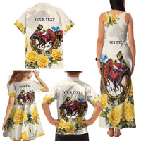 Melbourne Horse Racing Personalised Family Matching Tank Maxi Dress and Hawaiian Shirt Australian Horse With Yellow Roses - Wonder Print Shop