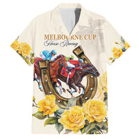 Melbourne Horse Racing Personalised Family Matching Tank Maxi Dress and Hawaiian Shirt Australian Horse With Yellow Roses - Wonder Print Shop