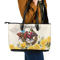 Melbourne Horse Racing Personalised Leather Tote Bag Australian Horse With Yellow Roses - Wonder Print Shop