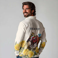 Melbourne Horse Racing Personalised Long Sleeve Polo Shirt Australian Horse With Yellow Roses - Wonder Print Shop