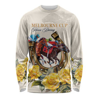 Melbourne Horse Racing Personalised Long Sleeve Shirt Australian Horse With Yellow Roses - Wonder Print Shop