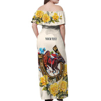 Melbourne Horse Racing Personalised Off Shoulder Maxi Dress Australian Horse With Yellow Roses - Wonder Print Shop