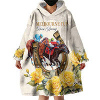 Melbourne Horse Racing Personalised Wearable Blanket Hoodie Australian Horse With Yellow Roses - Wonder Print Shop