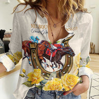 Melbourne Horse Racing Personalised Women Casual Shirt Australian Horse With Yellow Roses - Wonder Print Shop