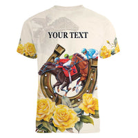 Melbourne Horse Racing Personalised Women V-Neck T-Shirt Australian Horse With Yellow Roses - Wonder Print Shop