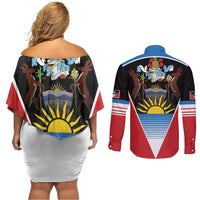 Antigua and Barbuda 1981 Couples Matching Off Shoulder Short Dress and Long Sleeve Button Shirt Each Endeavouring All Achieving LT9 - Wonder Print Shop
