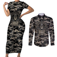 Glory to Ukraine Couples Matching Short Sleeve Bodycon Dress and Long Sleeve Button Shirt Glory to the Heroes
