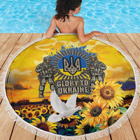 Glory to Ukraine Beach Blanket Sunflower Field Modern Art