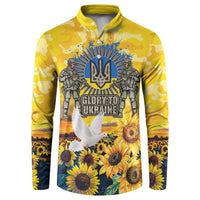 Glory to Ukraine Button Sweatshirt Sunflower Field Modern Art