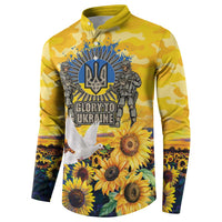 Glory to Ukraine Button Sweatshirt Sunflower Field Modern Art