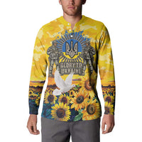 Glory to Ukraine Button Sweatshirt Sunflower Field Modern Art