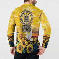 Glory to Ukraine Button Sweatshirt Sunflower Field Modern Art