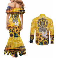 Glory to Ukraine Couples Matching Mermaid Dress and Long Sleeve Button Shirt Sunflower Field Modern Art