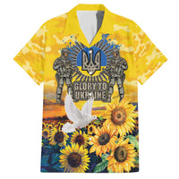 Glory to Ukraine Family Matching Off The Shoulder Long Sleeve Dress and Hawaiian Shirt Sunflower Field Modern Art