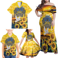 Glory to Ukraine Family Matching Off Shoulder Maxi Dress and Hawaiian Shirt Sunflower Field Modern Art