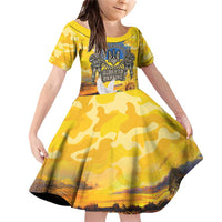 Glory to Ukraine Family Matching Off Shoulder Short Dress and Hawaiian Shirt Sunflower Field Modern Art