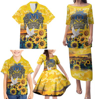 Glory to Ukraine Family Matching Puletasi and Hawaiian Shirt Sunflower Field Modern Art