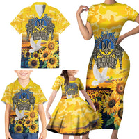 Glory to Ukraine Family Matching Short Sleeve Bodycon Dress and Hawaiian Shirt Sunflower Field Modern Art
