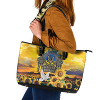 Glory to Ukraine Leather Tote Bag Sunflower Field Modern Art