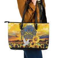 Glory to Ukraine Leather Tote Bag Sunflower Field Modern Art