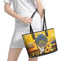 Glory to Ukraine Leather Tote Bag Sunflower Field Modern Art