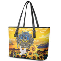 Glory to Ukraine Leather Tote Bag Sunflower Field Modern Art