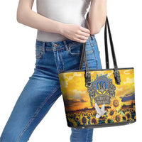 Glory to Ukraine Leather Tote Bag Sunflower Field Modern Art