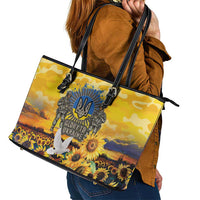 Glory to Ukraine Leather Tote Bag Sunflower Field Modern Art