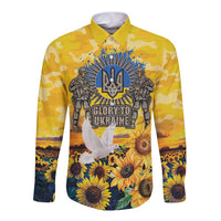 Glory to Ukraine Long Sleeve Button Shirt Sunflower Field Modern Art