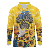 Glory to Ukraine Long Sleeve Polo Shirt Sunflower Field Modern Art