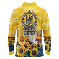 Glory to Ukraine Long Sleeve Polo Shirt Sunflower Field Modern Art