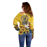 Glory to Ukraine Off Shoulder Sweater Sunflower Field Modern Art