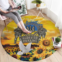 Glory to Ukraine Round Carpet Sunflower Field Modern Art