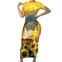 Glory to Ukraine Short Sleeve Bodycon Dress Sunflower Field Modern Art