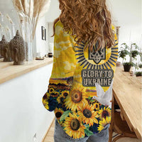 Glory to Ukraine Women Casual Shirt Sunflower Field Modern Art