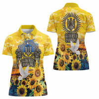 Glory to Ukraine Women Polo Shirt Sunflower Field Modern Art