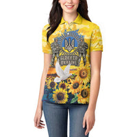 Glory to Ukraine Women Polo Shirt Sunflower Field Modern Art