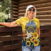 Glory to Ukraine Women Polo Shirt Sunflower Field Modern Art