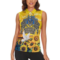 Glory to Ukraine Women Sleeveless Polo Shirt Sunflower Field Modern Art