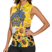 Glory to Ukraine Women Sleeveless Polo Shirt Sunflower Field Modern Art
