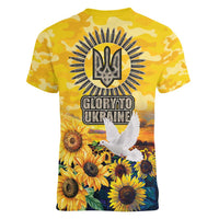 Glory to Ukraine Women V-Neck T-Shirt Sunflower Field Modern Art