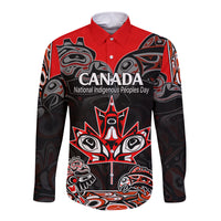 Custom Canada National Aboriginal Day Long Sleeve Button Shirt Indigenous Art Stylization - Wonder Print Shop