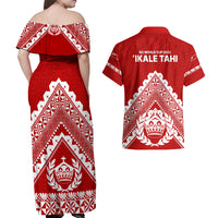Tonga Rugby Couples Matching Off Shoulder Maxi Dress and Hawaiian Shirt Proud Tongan Ngatu Kupesi World Cup 2023 No1 LT9 - Wonder Print Shop