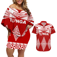 Tonga Rugby Couples Matching Off Shoulder Short Dress and Hawaiian Shirt Proud Tongan Ngatu Kupesi World Cup 2023 No1 LT9 - Wonder Print Shop