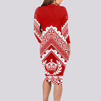 Tonga Rugby Long Sleeve Bodycon Dress Proud Tongan Ngatu Kupesi World Cup 2023 No1 - Wonder Print Shop