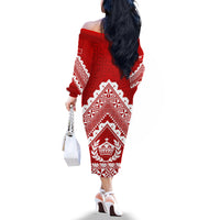 Tonga Rugby Off The Shoulder Long Sleeve Dress Proud Tongan Ngatu Kupesi World Cup 2023 No1 - Wonder Print Shop