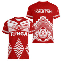 Tonga Rugby Women V Neck T Shirt Proud Tongan Ngatu Kupesi World Cup 2023 No1 - Wonder Print Shop