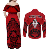 Tonga Rugby Couples Matching Off Shoulder Maxi Dress and Long Sleeve Button Shirts Proud Tongan Ngatu Kupesi World Cup 2023 No2 LT9 - Wonder Print Shop